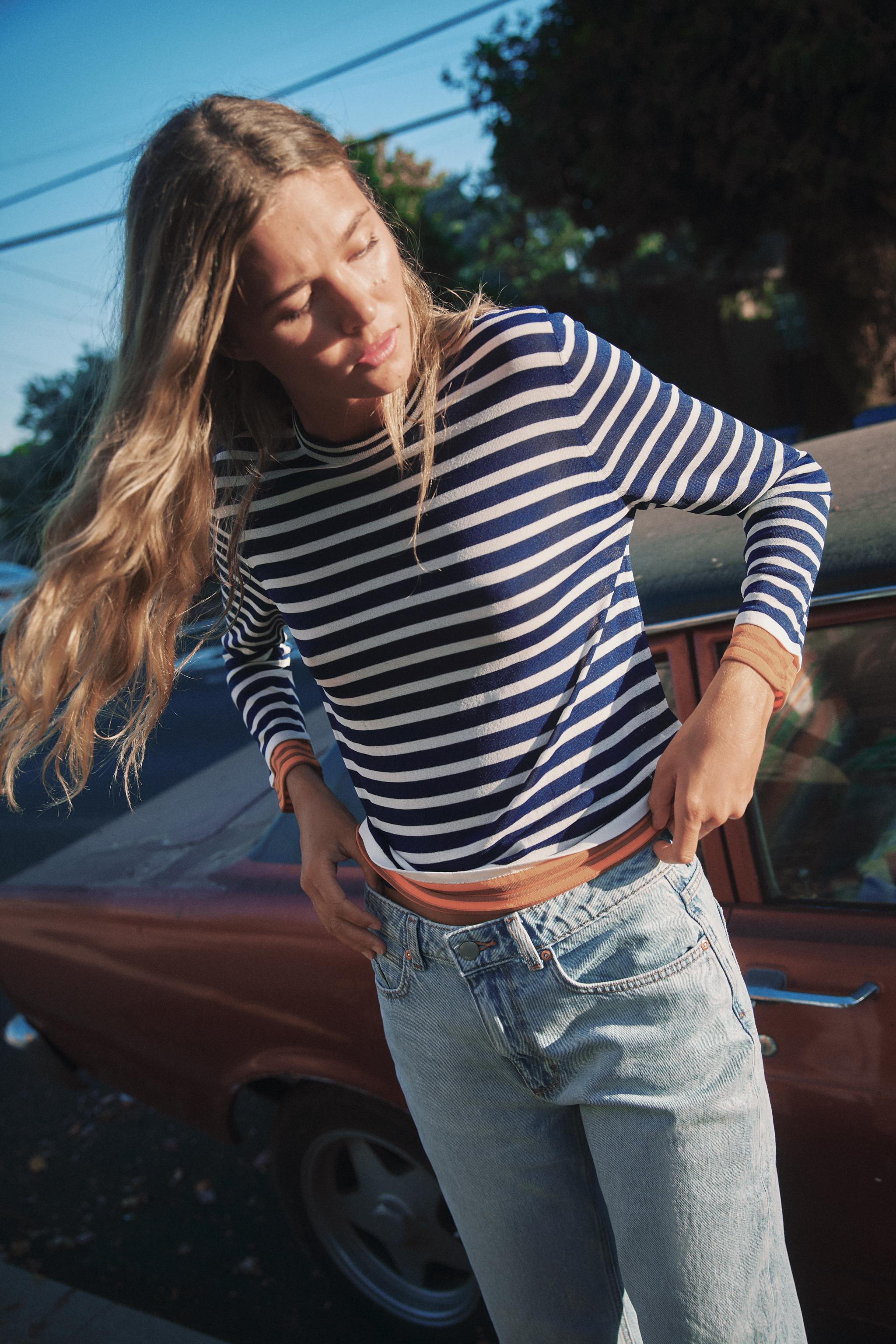ボーダー柄ニットセーター - ネイビーブルー | ZARA Japan / 日本