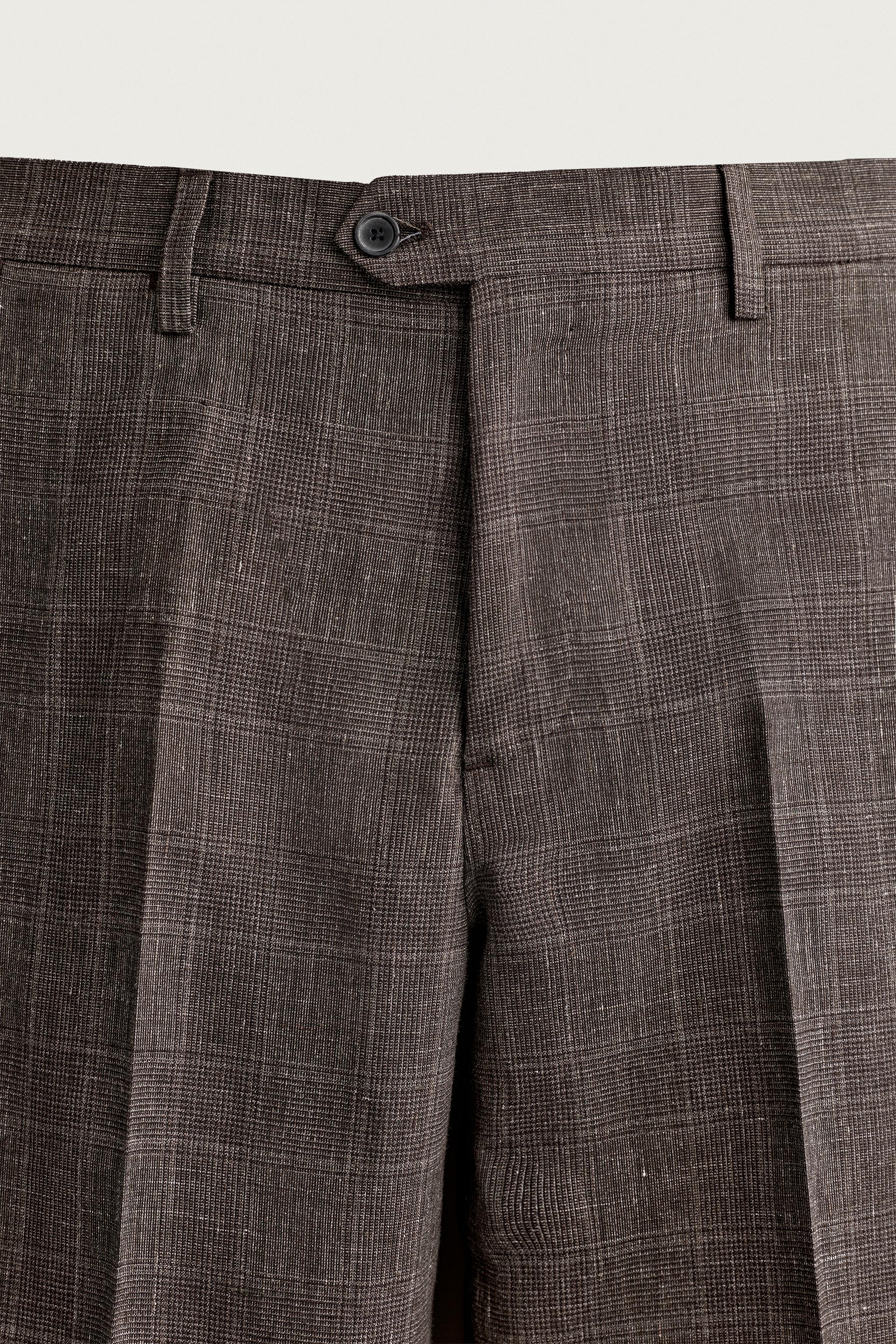 Мужские брюки Zara LINEN AND WOOL CHECK SUIT PANTS — фото 7