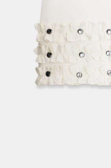 MINI SKIRT WITH RUFFLES AND STUDS - Ecru by Zara - Image 4