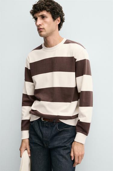 SWEAT À RAYURES CONTRASTÉES - Marron / Écru de Zara - Image 5
