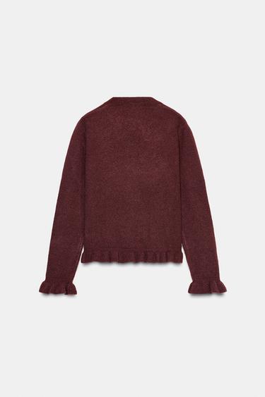 RUFFLED KNIT CARDIGAN - Burgundy by Zara - Image 4