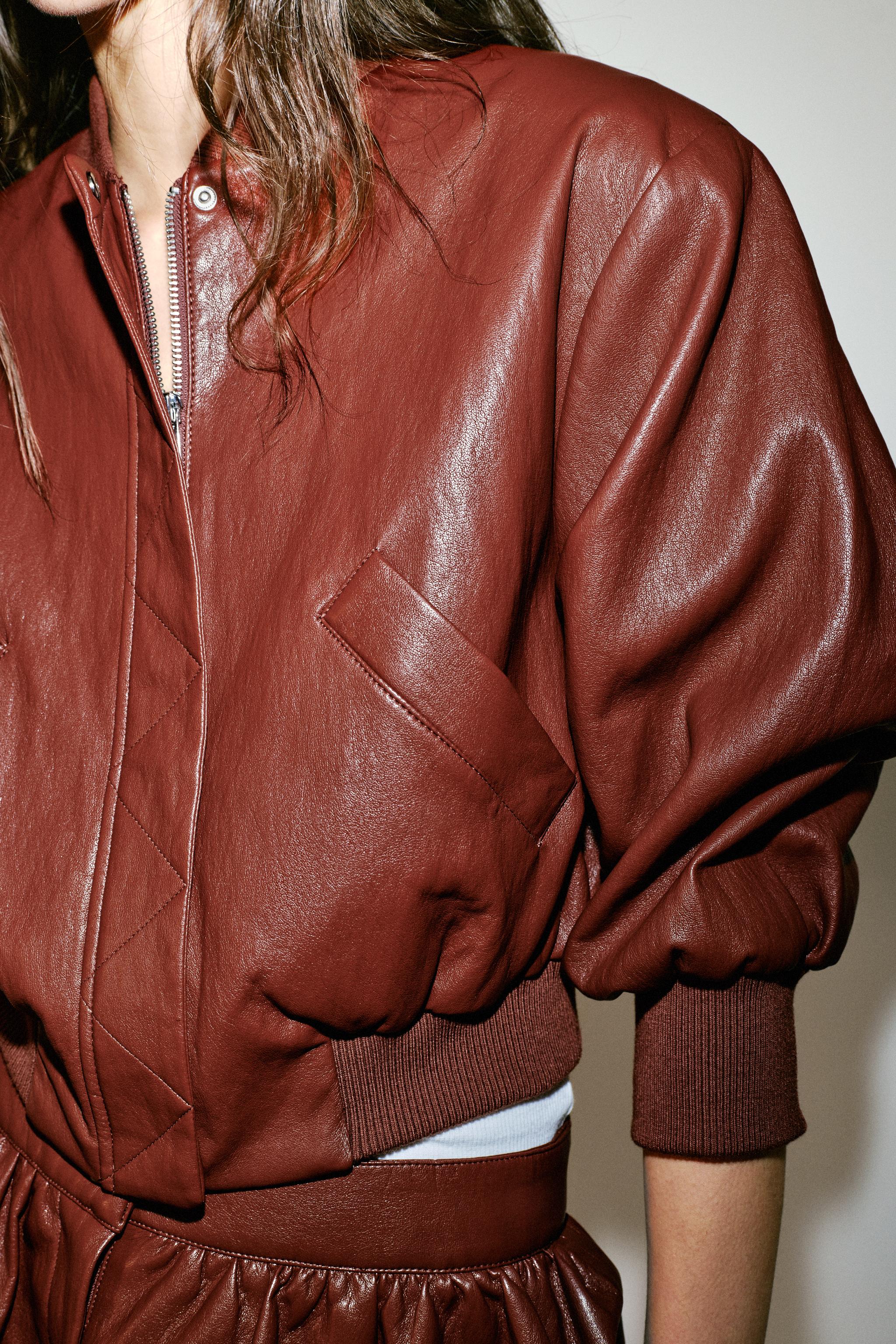 FAUX LEATHER SHOULDER PAD BOMBER JACKET