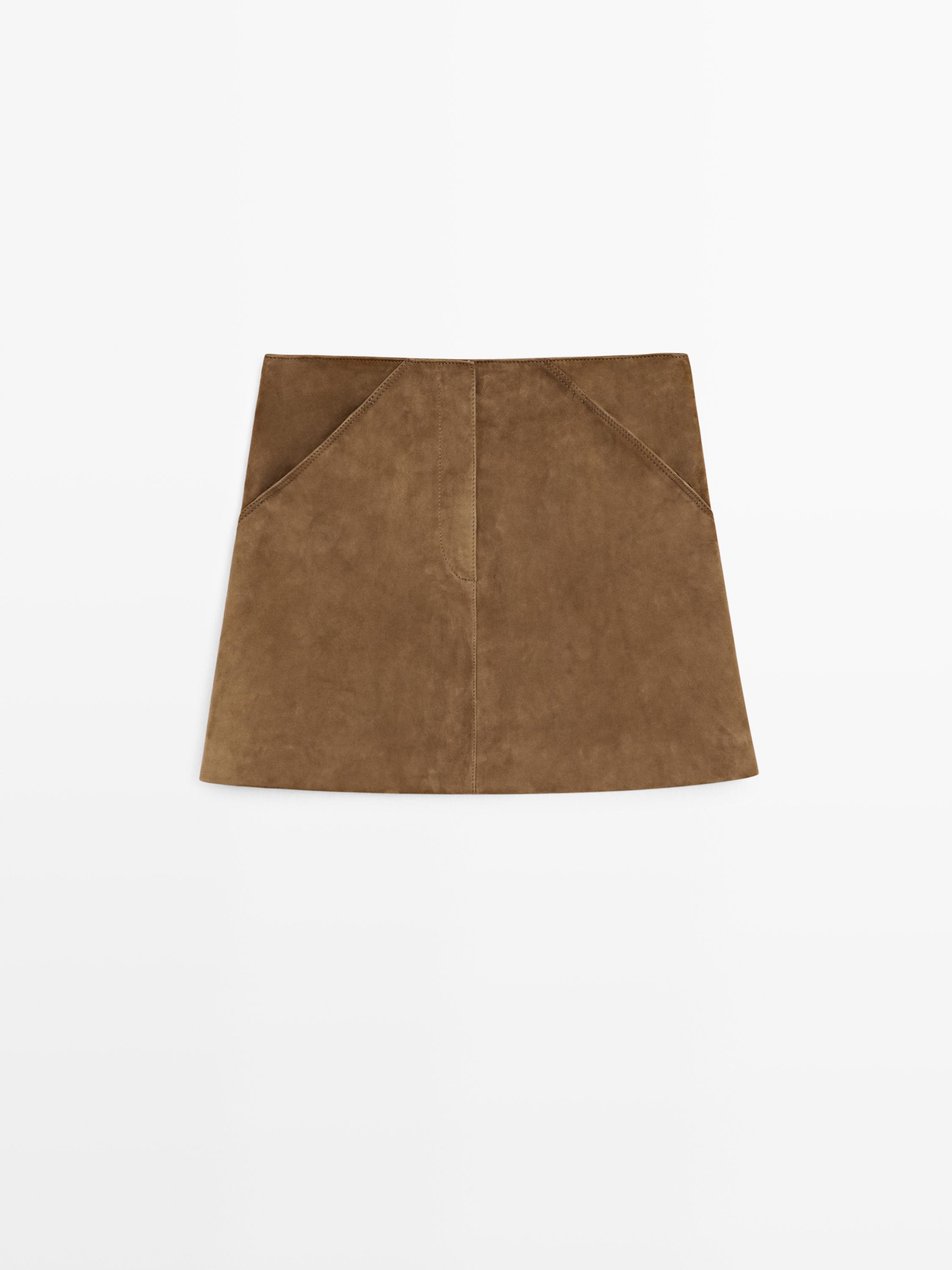 Suede leather mini skirt
