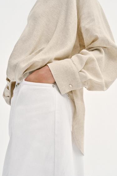 LINEN BLEND SHIRT WITH PUFF HEM - Light beige by Zara - Image 5