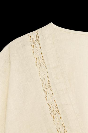OBERTEIL MIT ZIERBÄNDERN AUS LEINEN - Sandfarben von Zara