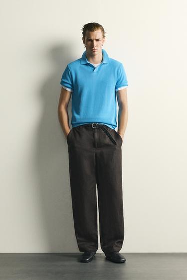 OPEN-KNIT TEXTURED POLO SHIRT - Light blue by Zara - Image 0