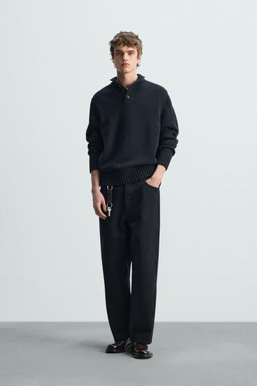 COTTON-WOOL BLEND BUTTON-UP SWEATER - Dark navy by Zara - Image 0