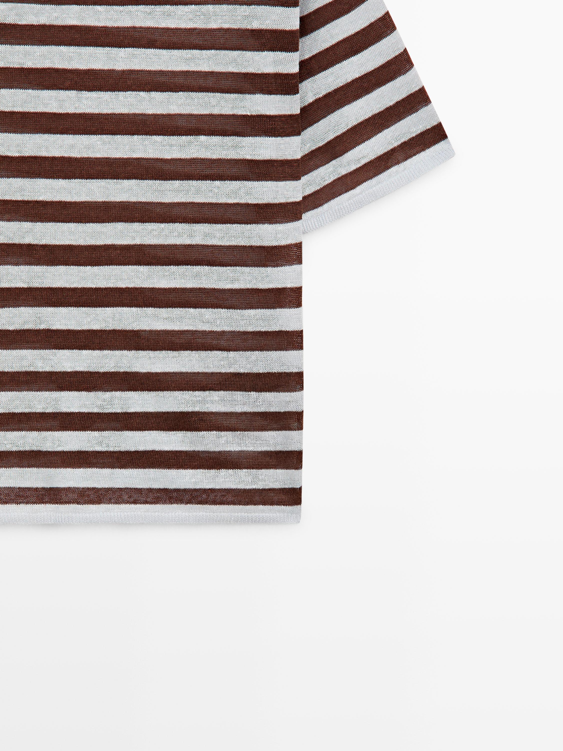 Striped linen boat neck T-shirt