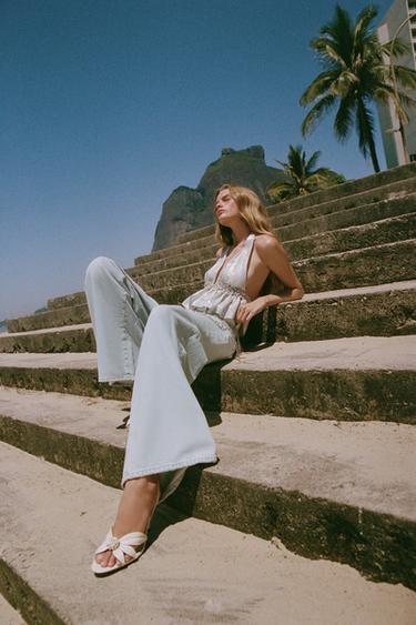 Zara ZW COLLECTION HIGH WAIST PALAZZO JEANS - Light blue