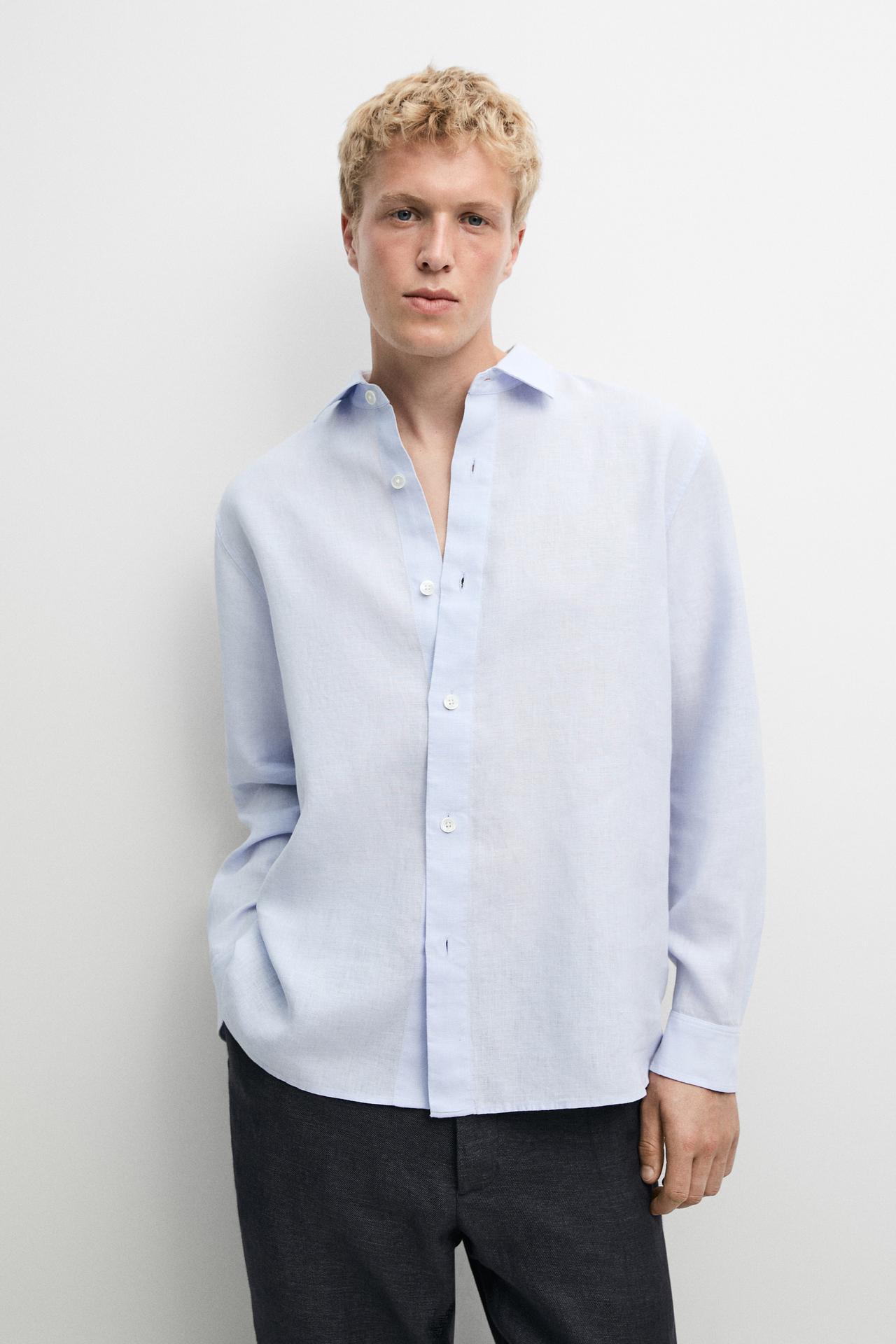 100% linen regular fit shirt — Green stripe