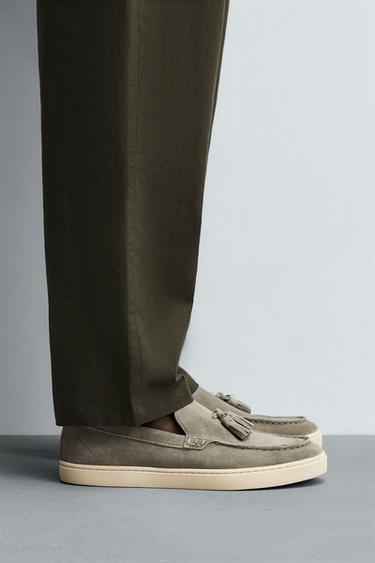 MOCASÍN PIEL CASUAL BORLAS - Azul Grisáceo de Zara - Imagen 0