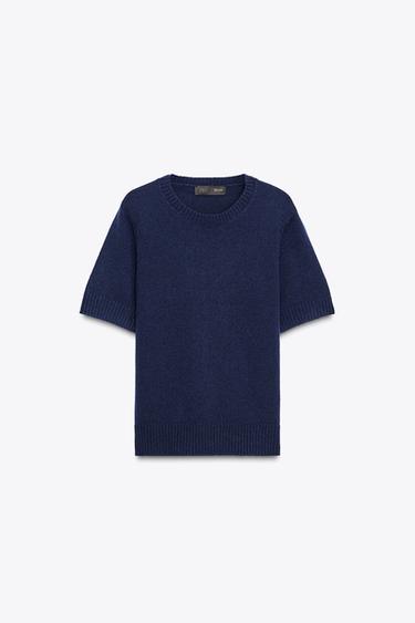 KURZÄRMELIGES OBERTEIL AUS 100 % WOLLE - Blau / Marineblau von Zara