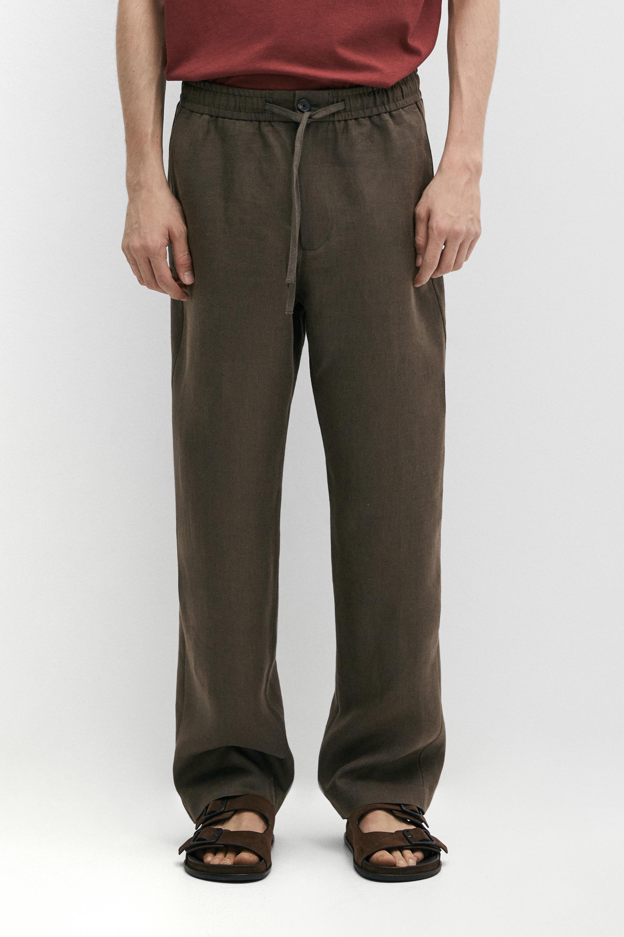 100% linen trousers with herringbone detail