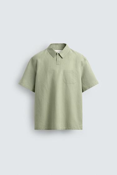 POLO REGULAR FIT CHANVRE ET COTON - Vert clair de Zara
