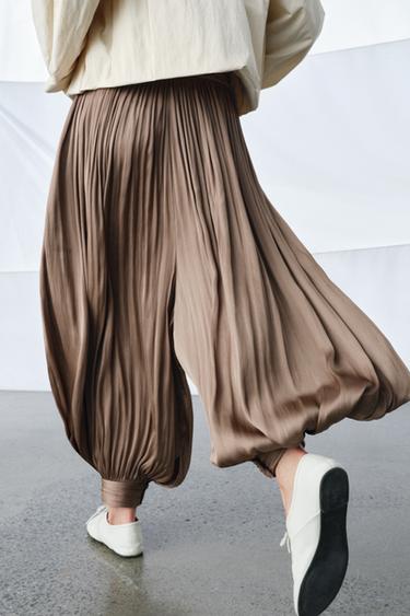 ZW COLLECTION PLEATED VOLUME TROUSERS - Brown by Zara