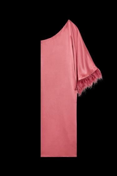 Zara FEATHERED SATIN LONG DRESS - Neon fuchsia - Image 0