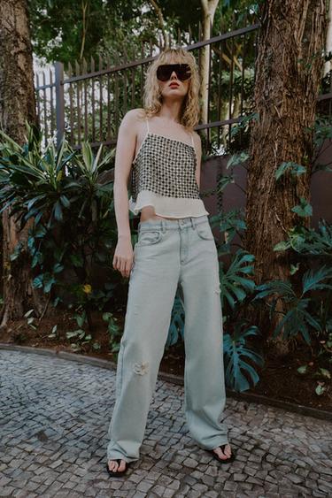 Z1975 RIPPED STRAIGHT MID-WAIST JEANS - Light blue by Zara