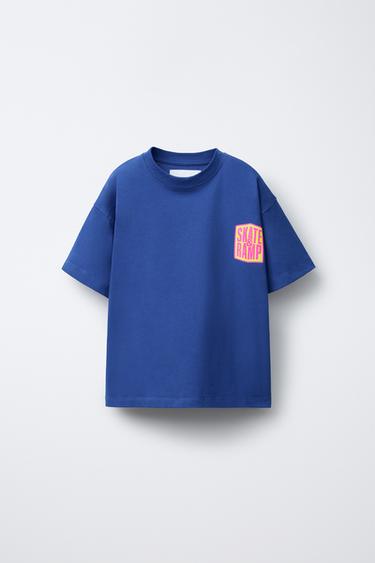 T-SHIRT WITH RAISED SLOGAN - Bluish by Zara