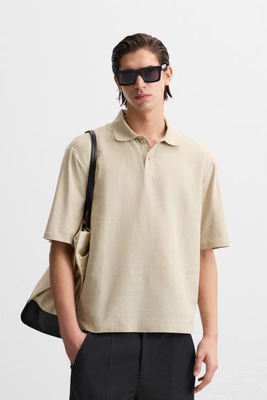 COTTON/LINEN POLO SHIRT - camel by Zara