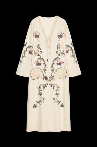 VESTIDO BORDADOS FLORES ZW COLLECTION - Crudo de Zara - Imagen 0