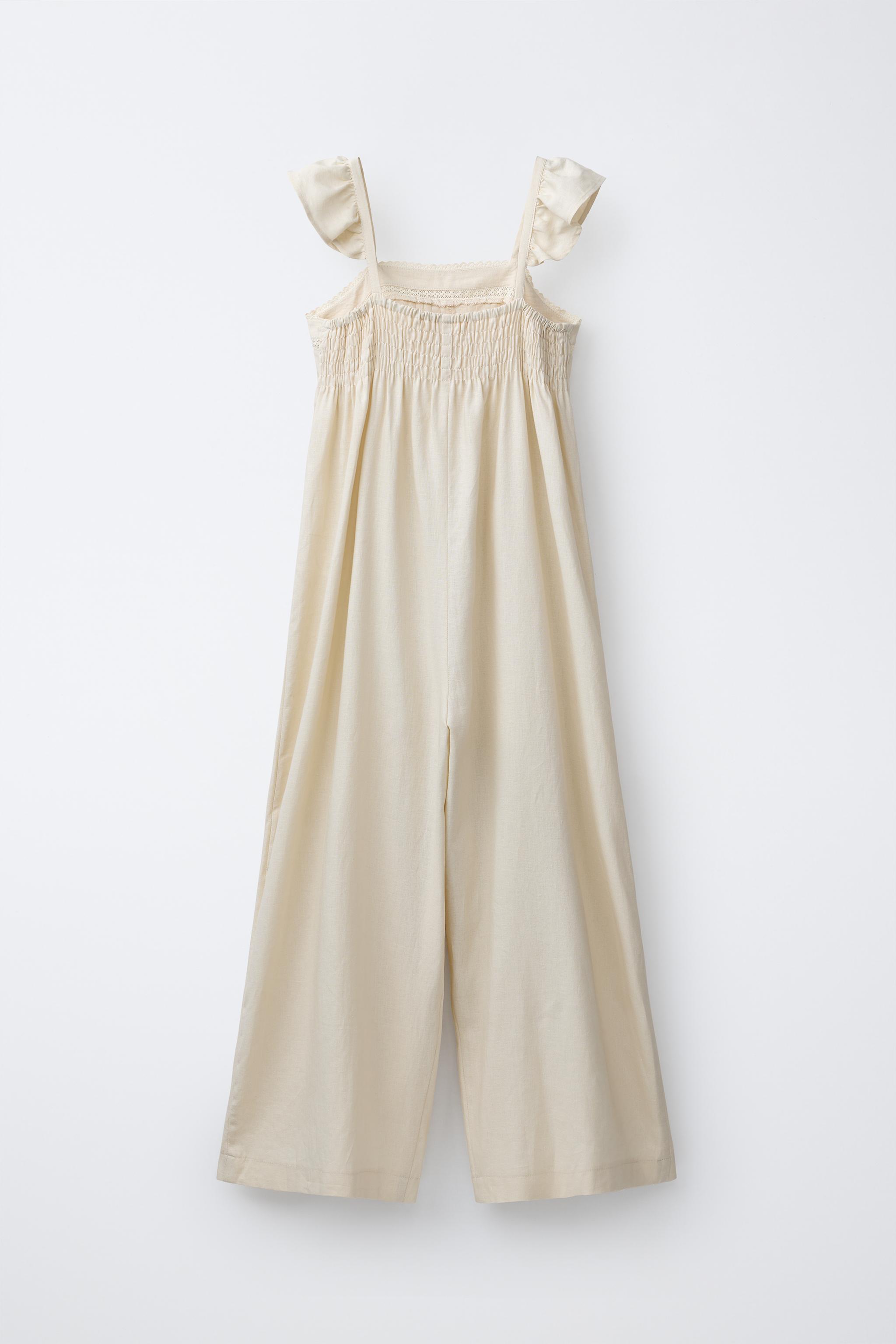 LONG LACE TRIM JUMPSUIT WITH LINEN - Ecru | ZARA United States LONG LACE TRIM JUMPSUIT WITH LINEN - Ecru | ZARA United States