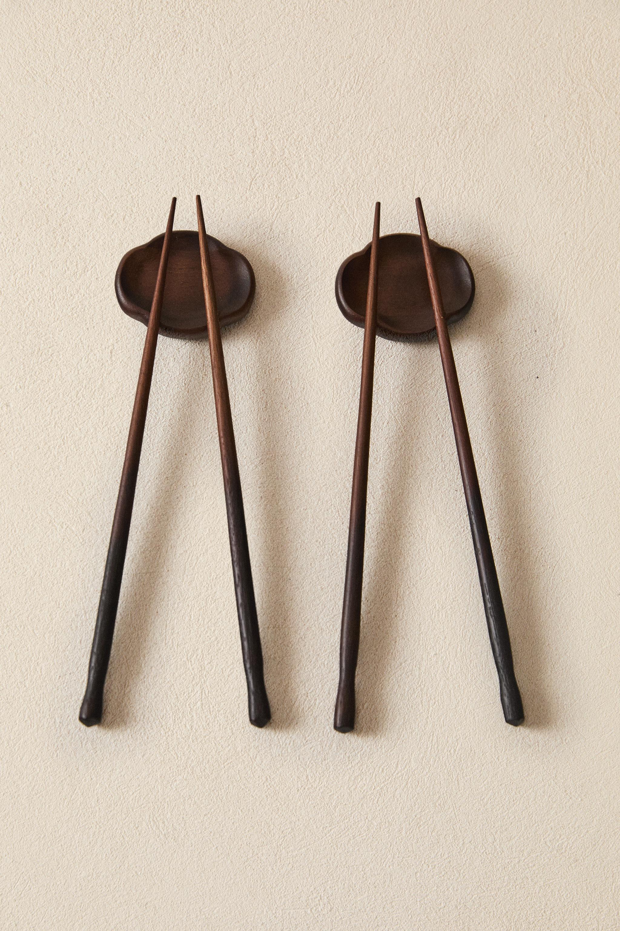 WOODEN CHOPSTICKS AND STAND SET (SET OF 2)