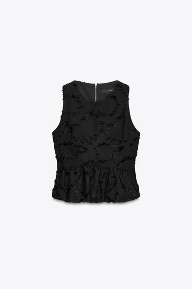 FRINGED PEPLUM TOP - Black by Zara