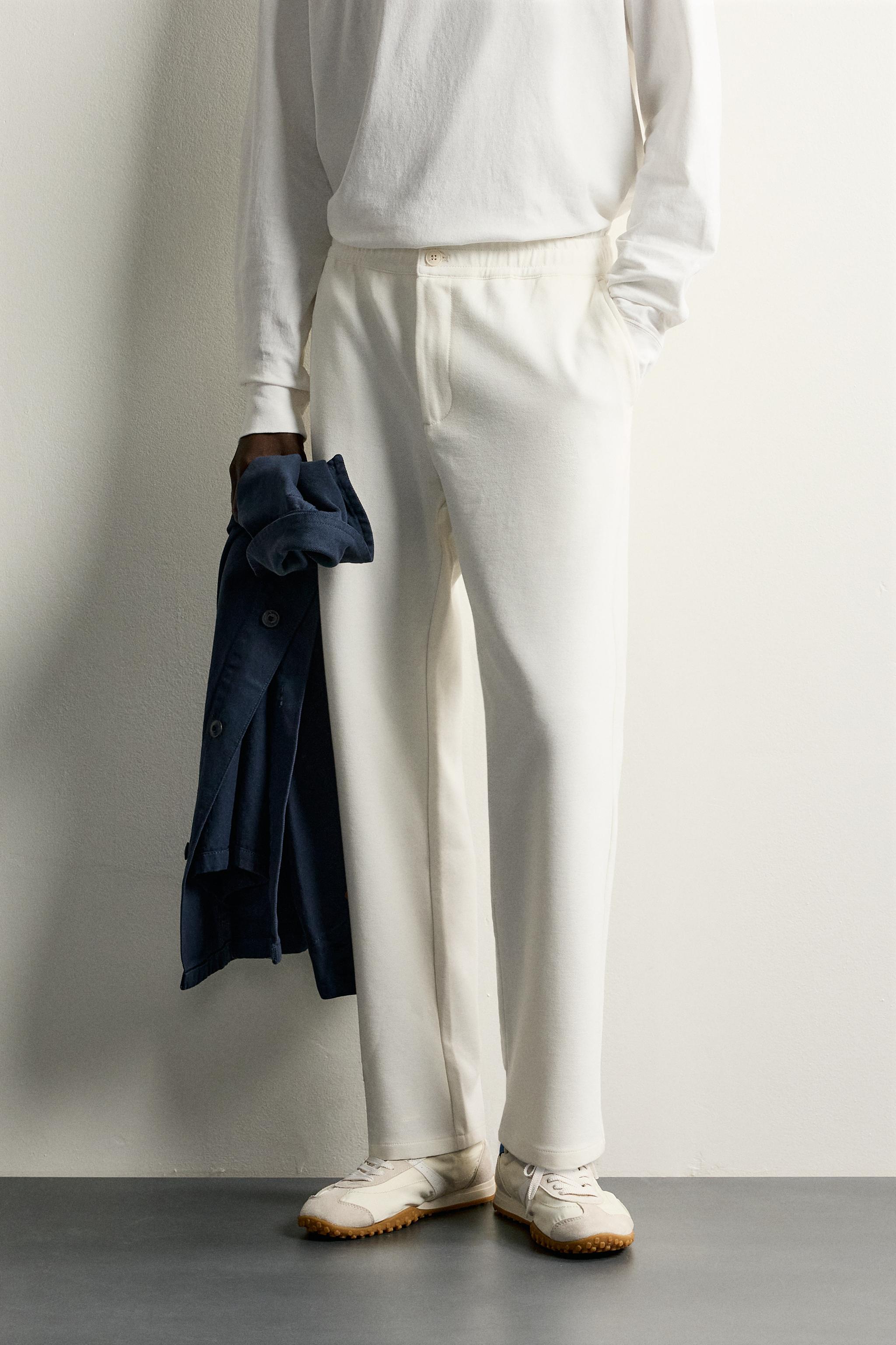COMFORT REGULAR FIT TROUSERS — Oyster-white