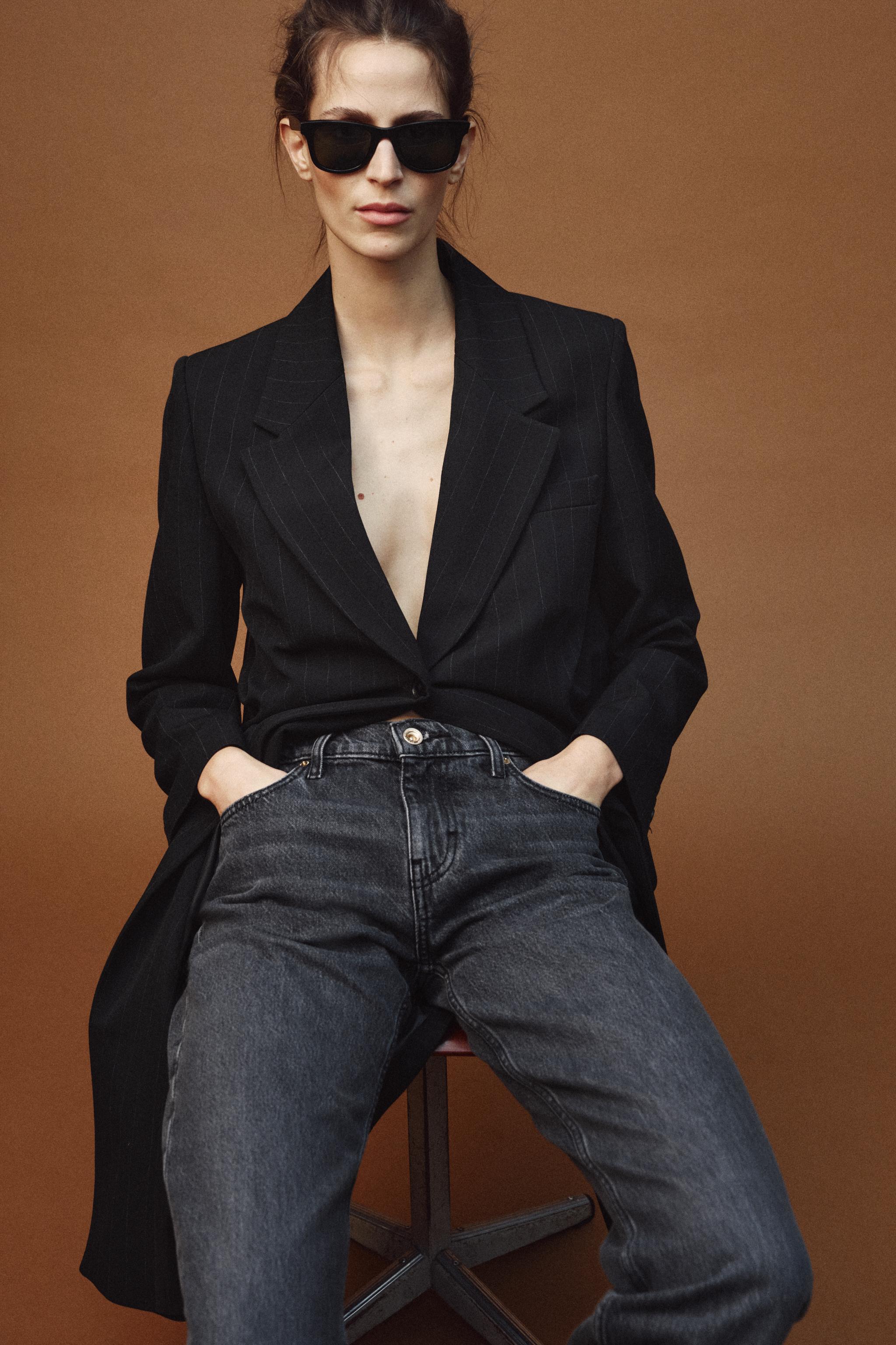 ZARA ZW COLLECTION ピンストライプ柄レヴィタコート 9839/807 ZW COLLECTION ピンストライプ柄レヴィタコート - ブラック