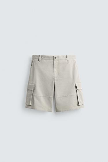 RELAXED FIT LIMITED EDITION CARGO BERMUDA SHORTS - Pearl grey by Zara