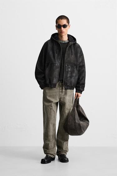 Zara 真皮連帽夾克 - 棕色
