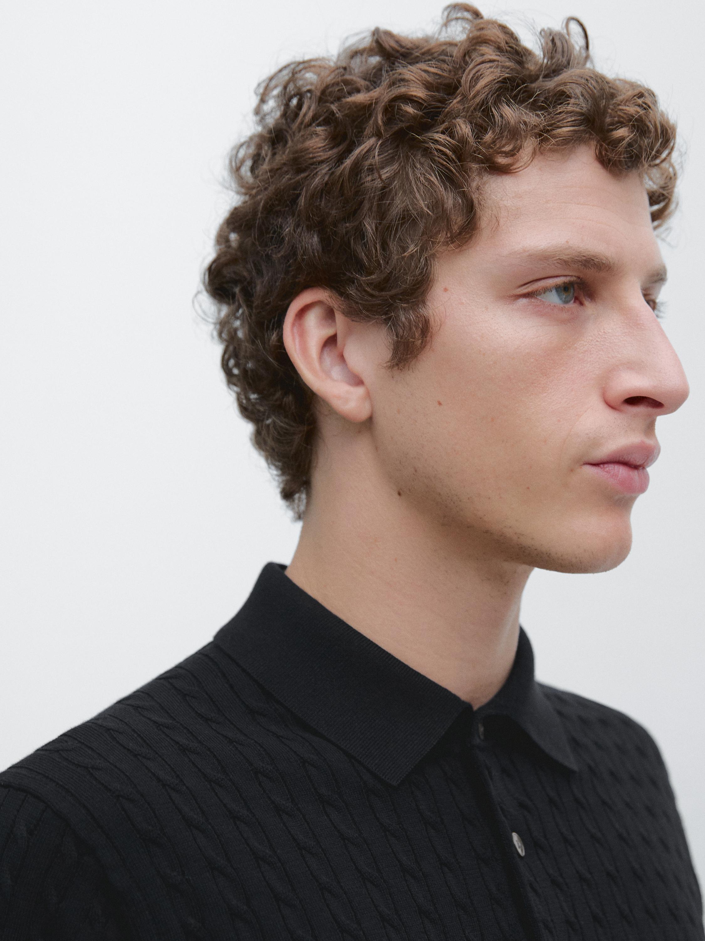 100% cotton cable-knit polo shirt
