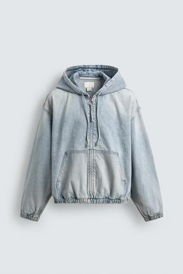 JAQUETA LAVADA COM CAPUZ - Azul-claro da Zara