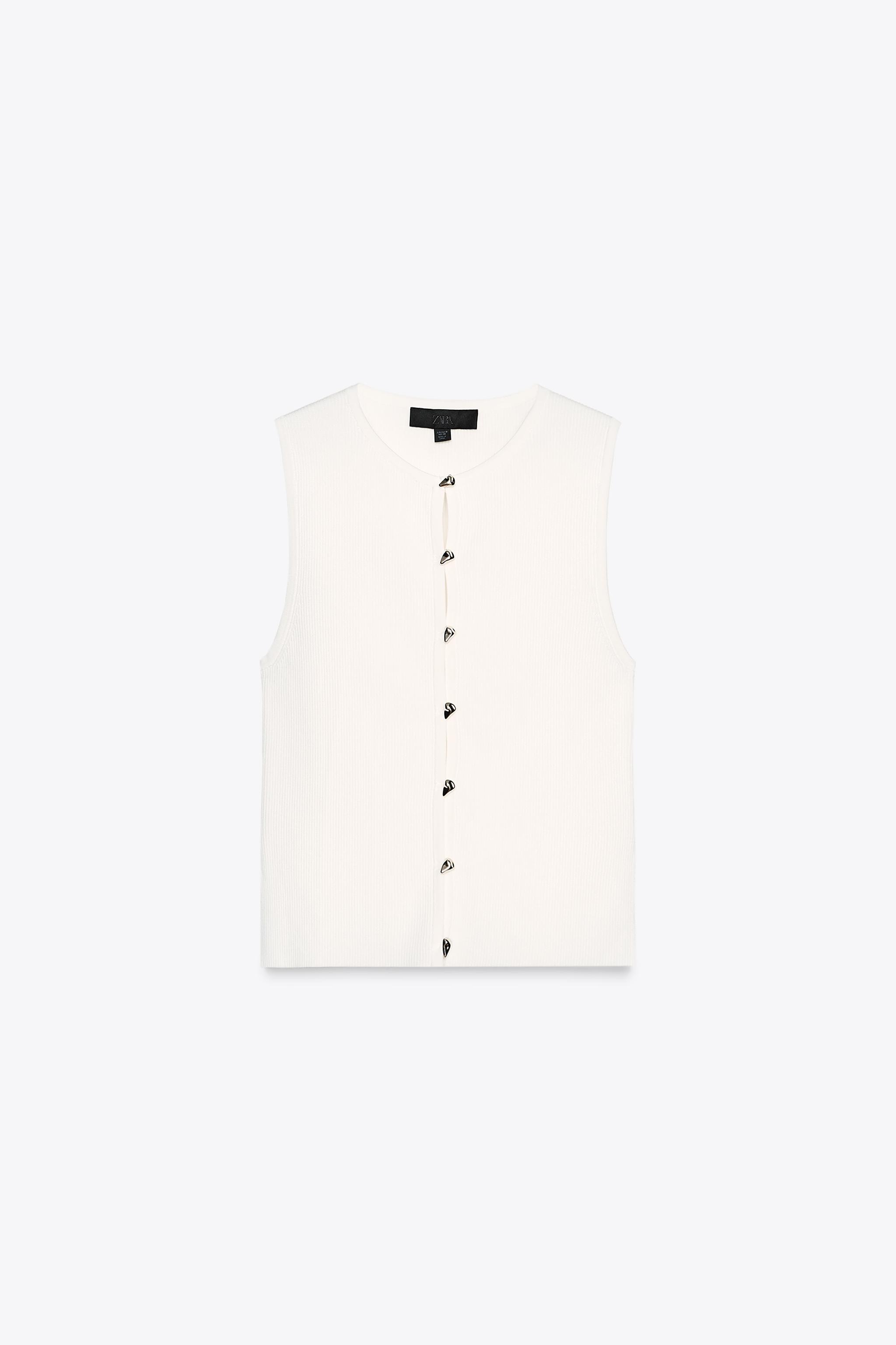 RIB KNIT WAISTCOAT TOP White ZARA Australia