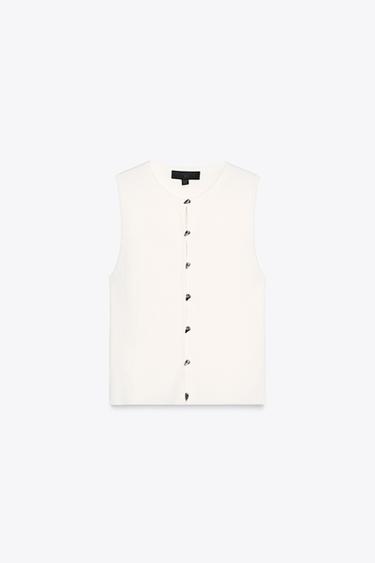 Zara RIB KNIT VEST TOP - White