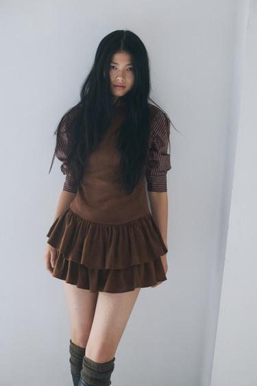 FAUX SUEDE DRESS WITH RUFFLES - Dark brown by Zara