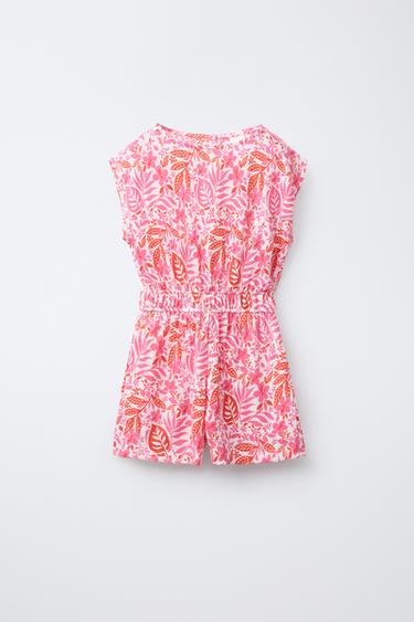 FLORAL TEXTURED PLAYSUIT - Ecru / Red by Zara