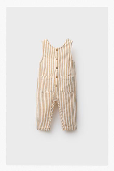 STRIPED JUMPSUIT WITH LABEL - Light ecru by Zara