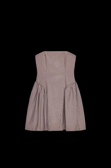 Zara GINGHAM BUSTIER MINI DRESS - Pale pink - Image 0