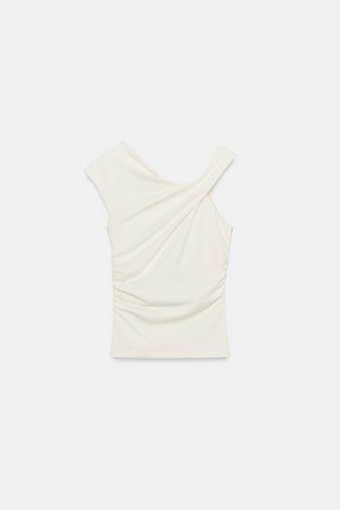 ASYMMETRIC DRAPED T-SHIRT - Ecru by Zara