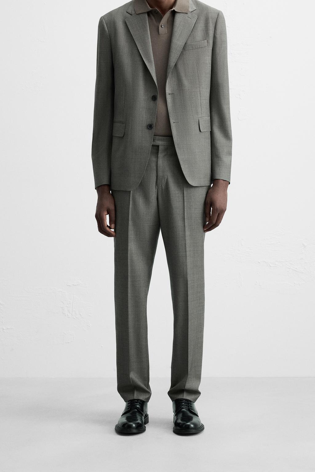 100% WOOL TEXTURED SUIT TROUSERS
