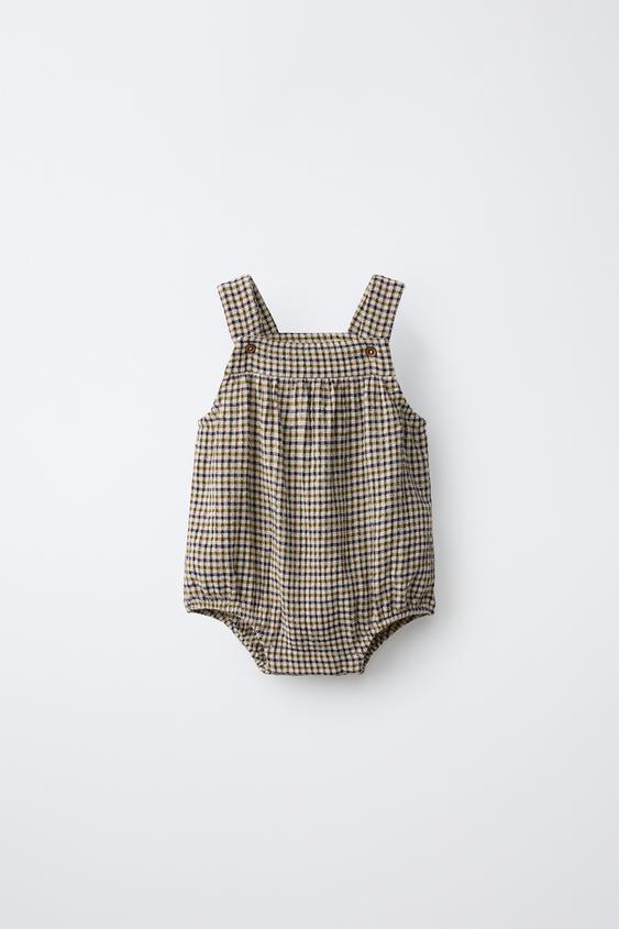 Zara CHECKED TEXTURE ROMPER - Oil - Image 0