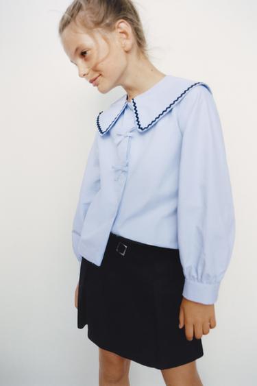 Zara WAVY TRIM COLLAR SHIRT - Light blue