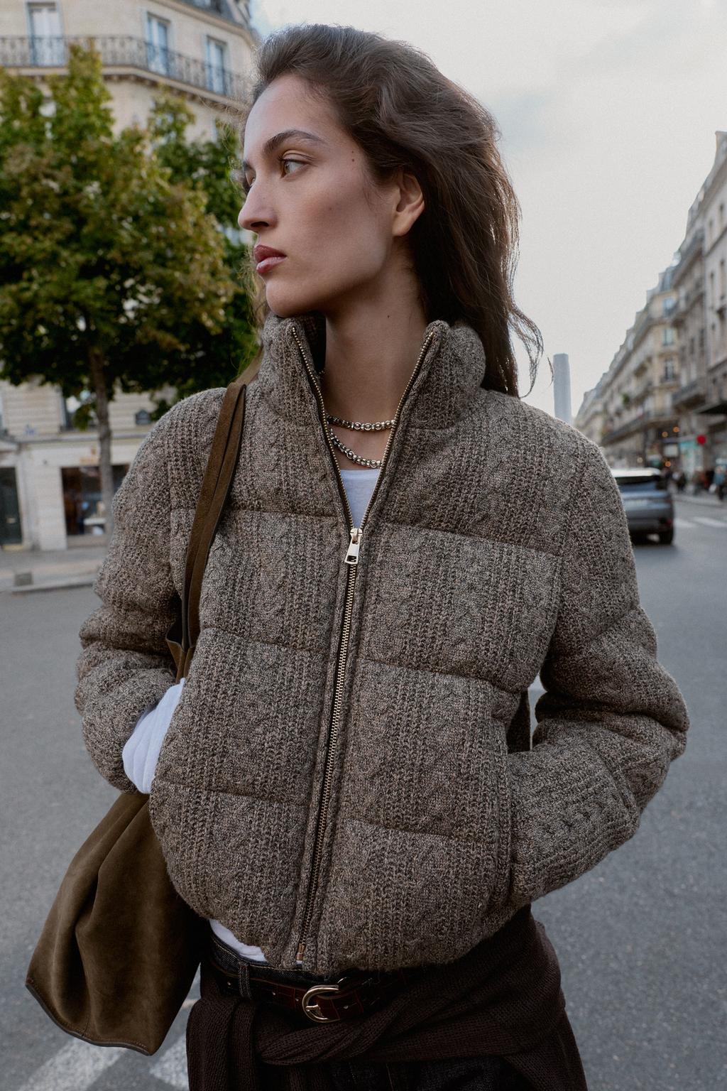 THERMAL INSULATED CABLE KNIT PADDED BOMBER ANORAK