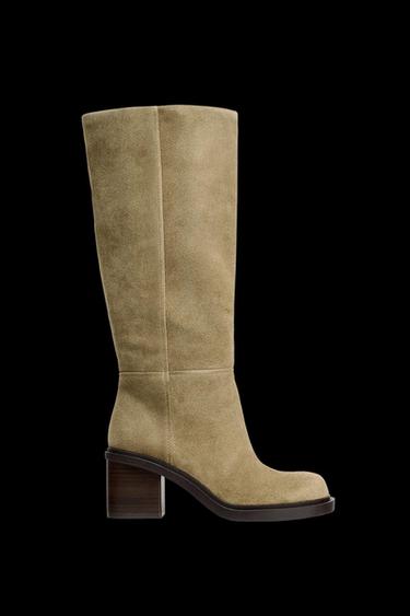 Zara HEELED SUEDE KNEE HIGH BOOTS - Taupe Gray - Image 0