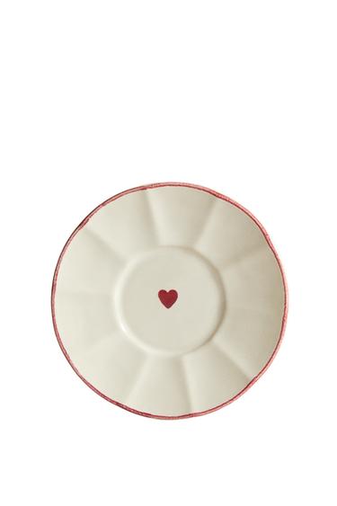 PRATO DE PÃO DE GRÊS CORAÇÃO NATAL - Branco / Vermelho da Zara