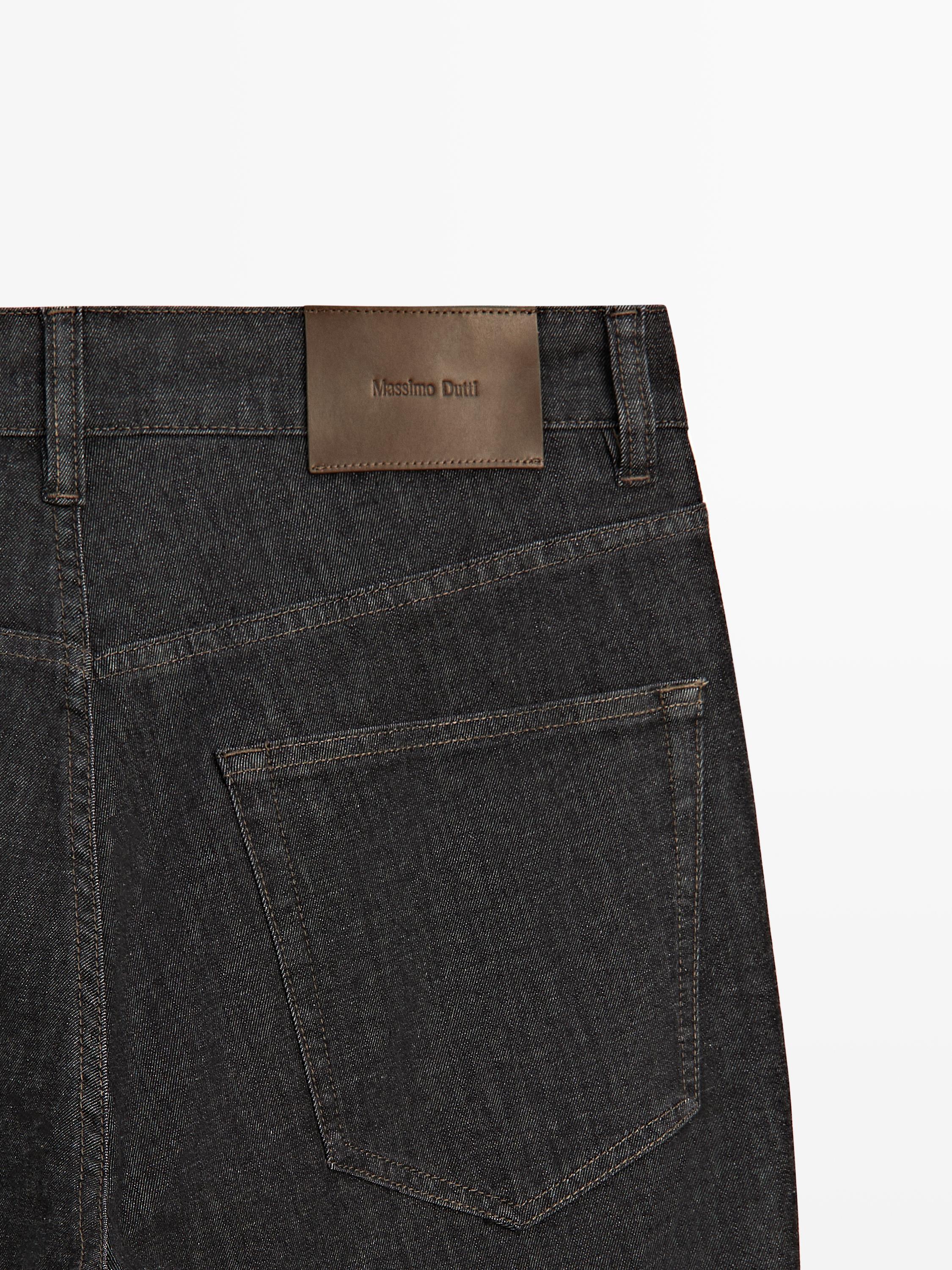 Lightweight tapered fit denim-effect trousers