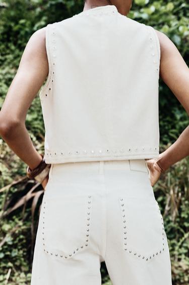 TOP GILET BRODÉ AVEC MIROIRS - Blanc de Zara - Image 2