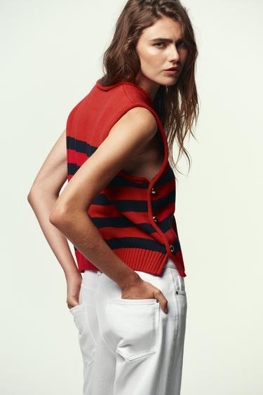 SIDE BUTTON KNIT WAISTCOAT TOP - striped by Zara - Image 2
