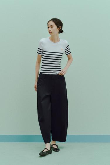 ZARA 브로치 스트라이프 티셔츠 - Zara 스트라이프